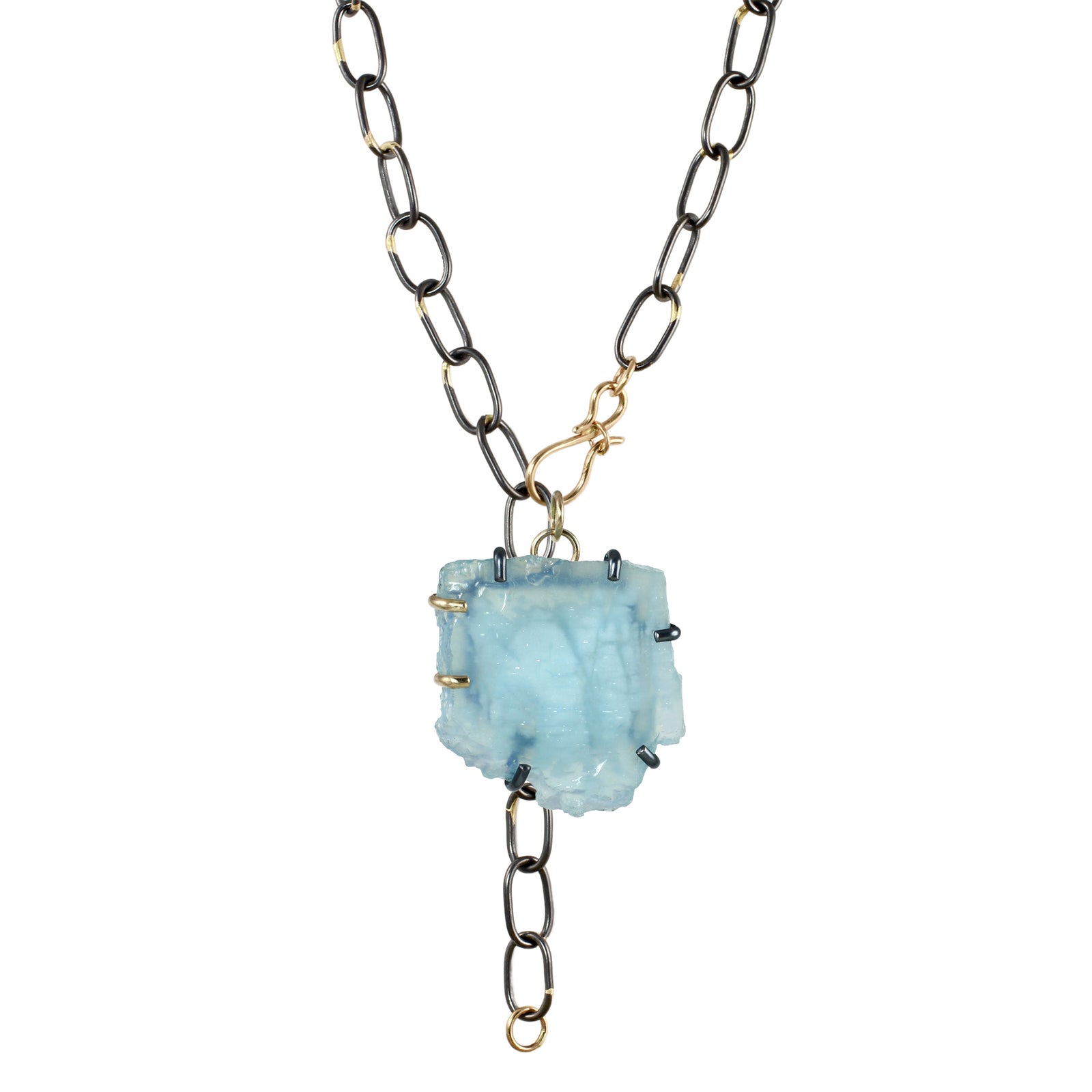 Large Aquamarine Slice Pendant with 14k Gold