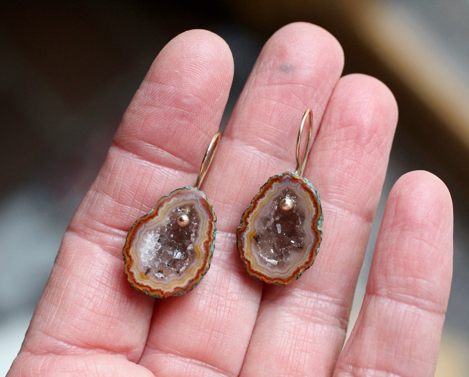 Earthy Geode Earrings in 14k Gold