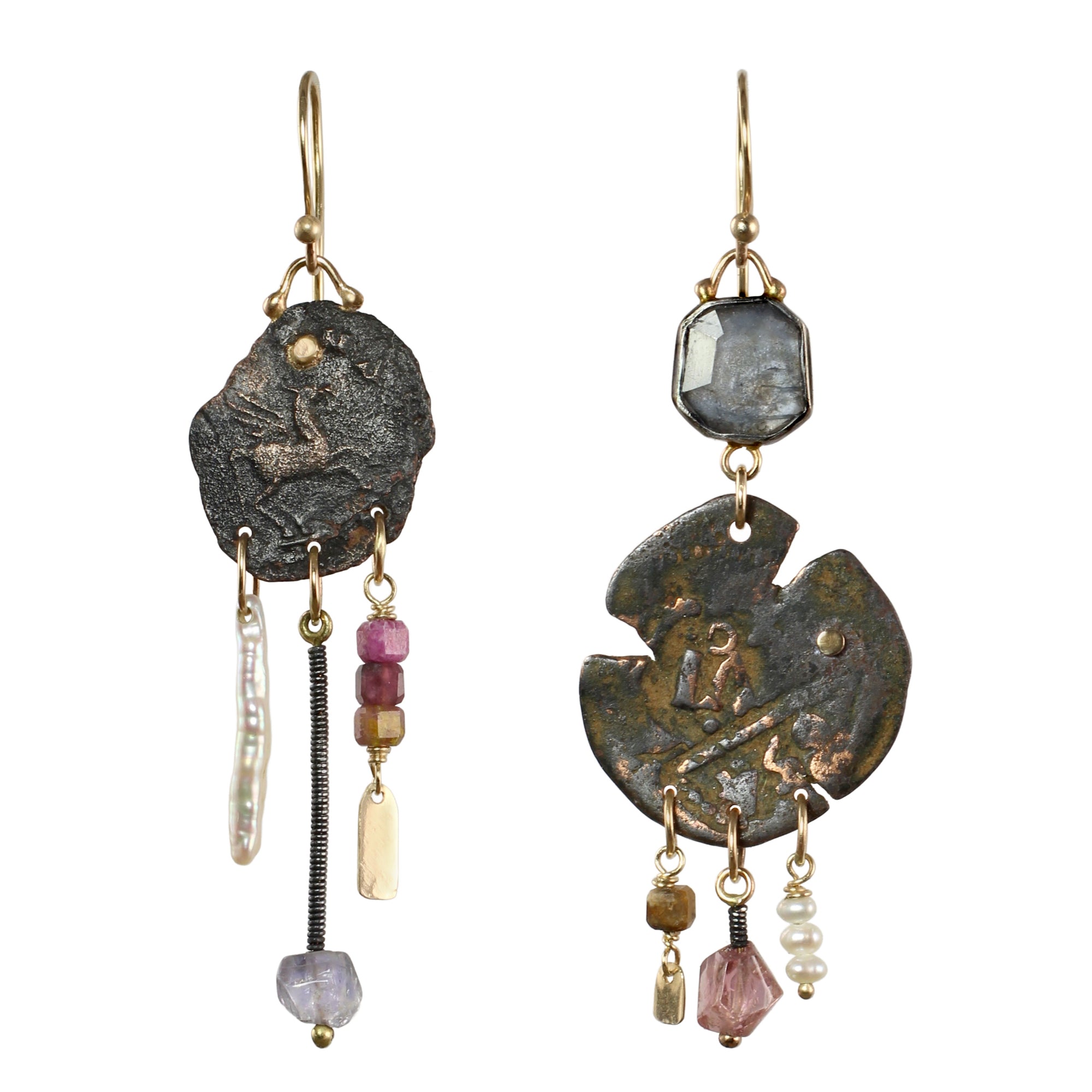 Melange Earrings with Ancient Coins with 14k Gold