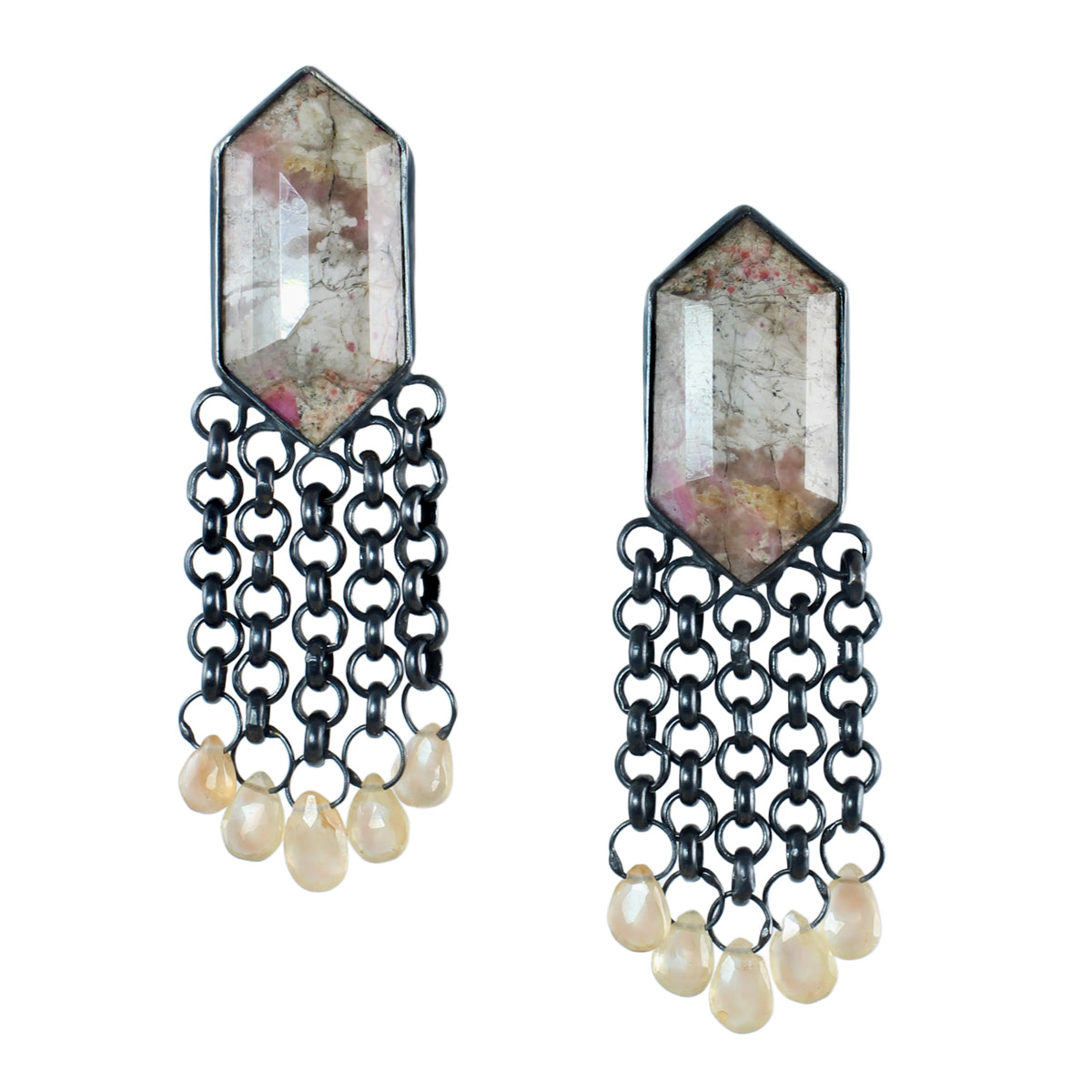 Cobalto Calcite & Sunstone Fringe Game Earrings