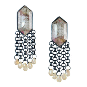 Cobalto Calcite & Sunstone Fringe Game Earrings