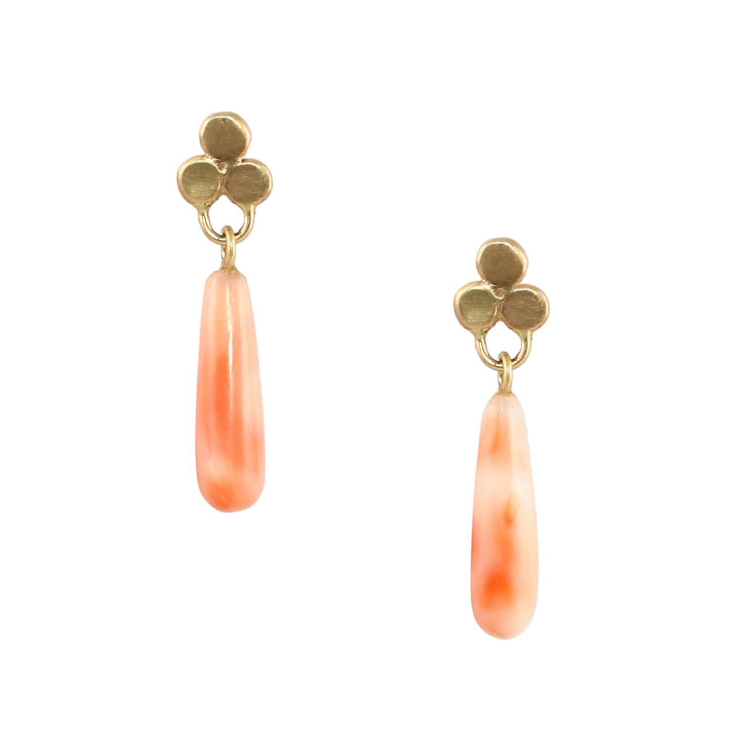Vintage Coral Drop Stud Earrings in 14k Gold - Limited Edition