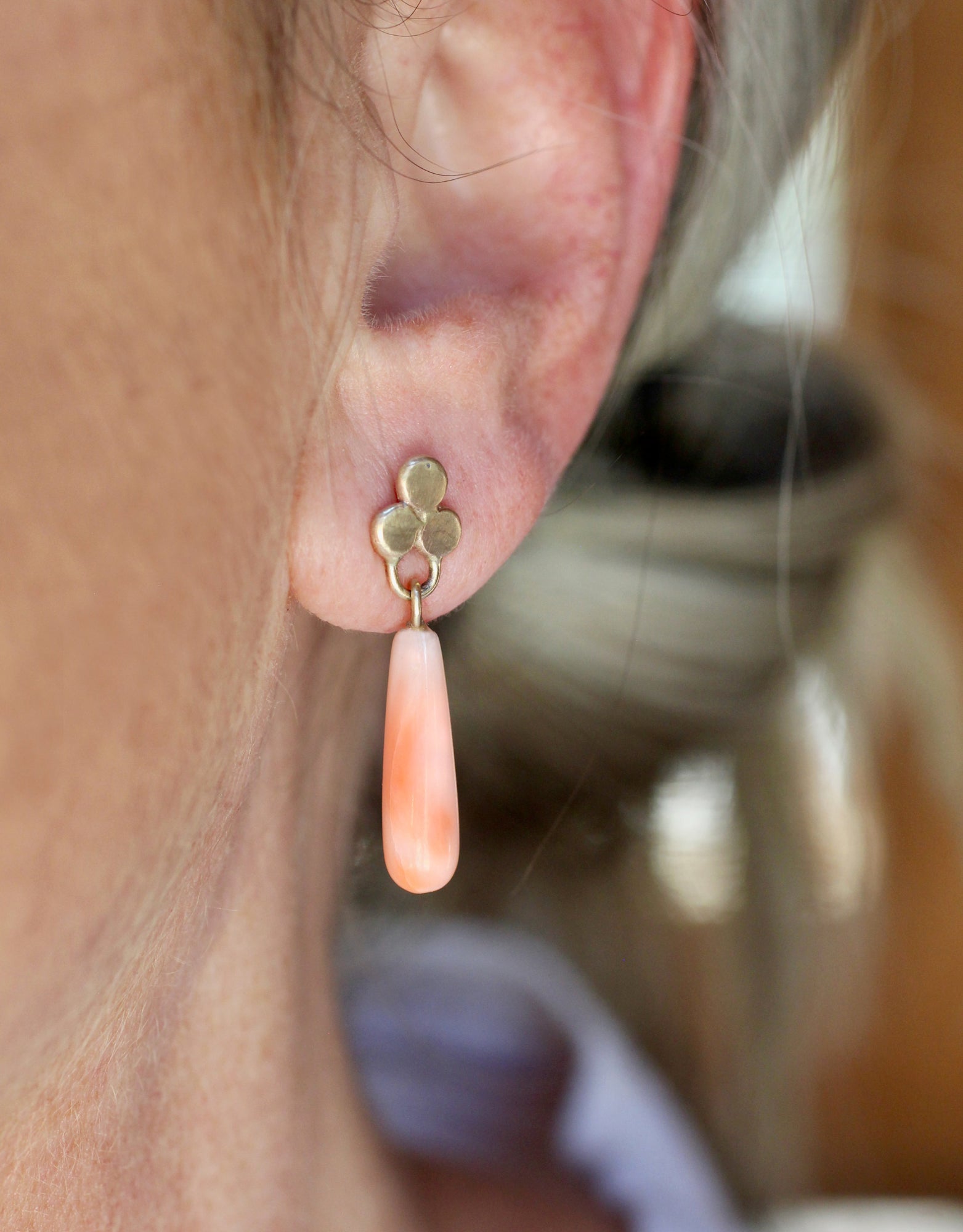 Vintage Coral Drop Stud Earrings in 14k Gold - Limited Edition