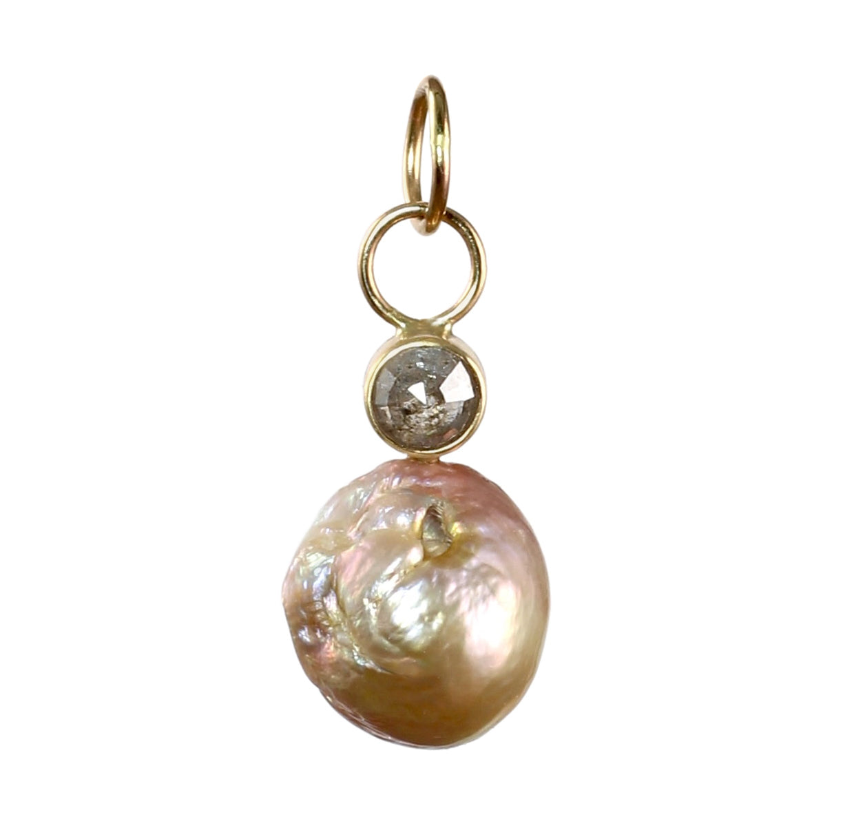 Salt & Pepper Diamond and Pearl Charm in 14k Gold