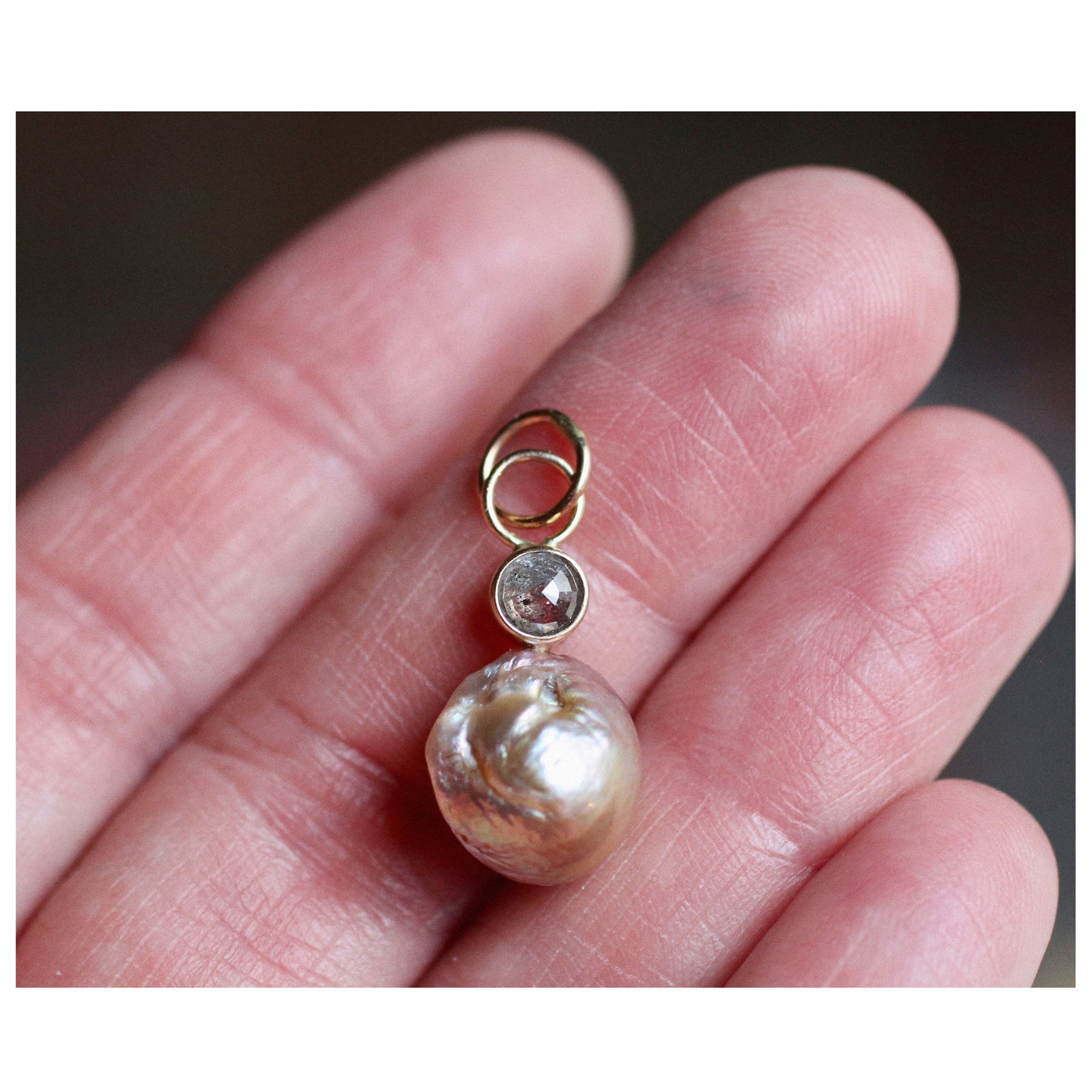 Salt & Pepper Diamond and Pearl Charm in 14k Gold