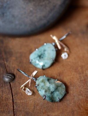 Emerald & Herkimer Branch Earrings with 14k Gold