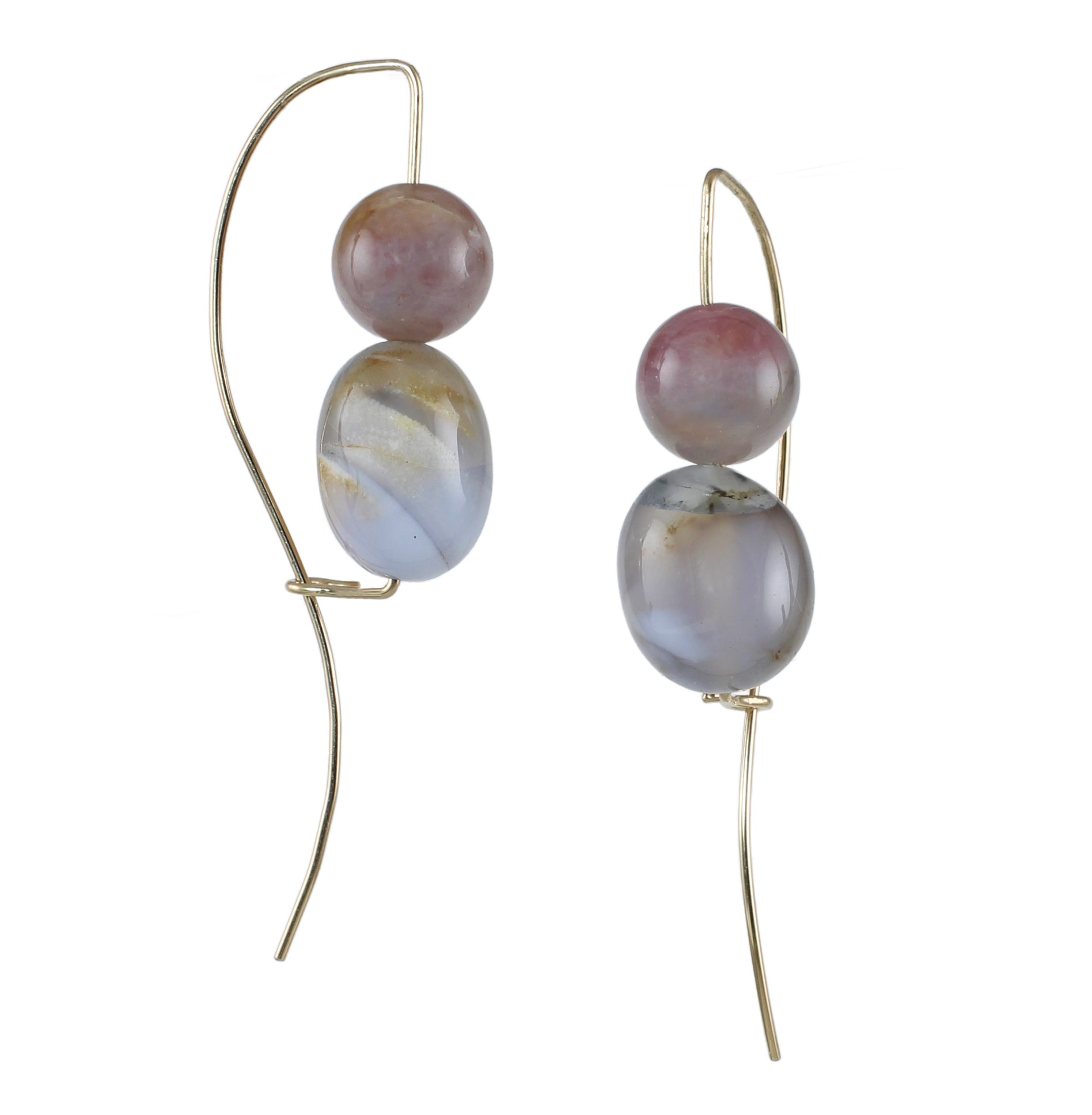 Blue Lace Agate & Madagascar Rose Quartz Fibula Earrings