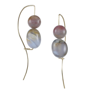 Blue Lace Agate & Madagascar Rose Quartz Fibula Earrings