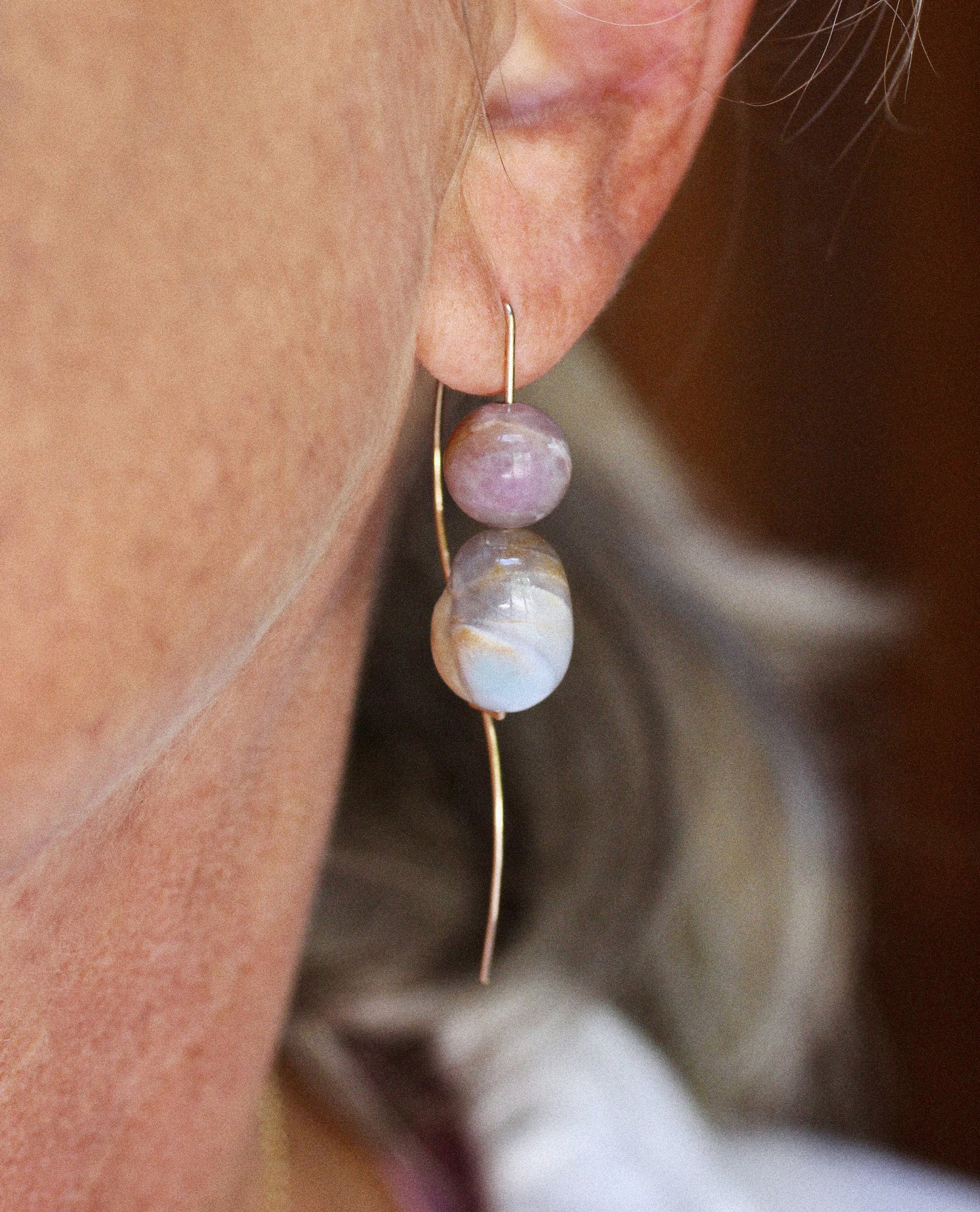 Blue Lace Agate & Madagascar Rose Quartz Fibula Earrings