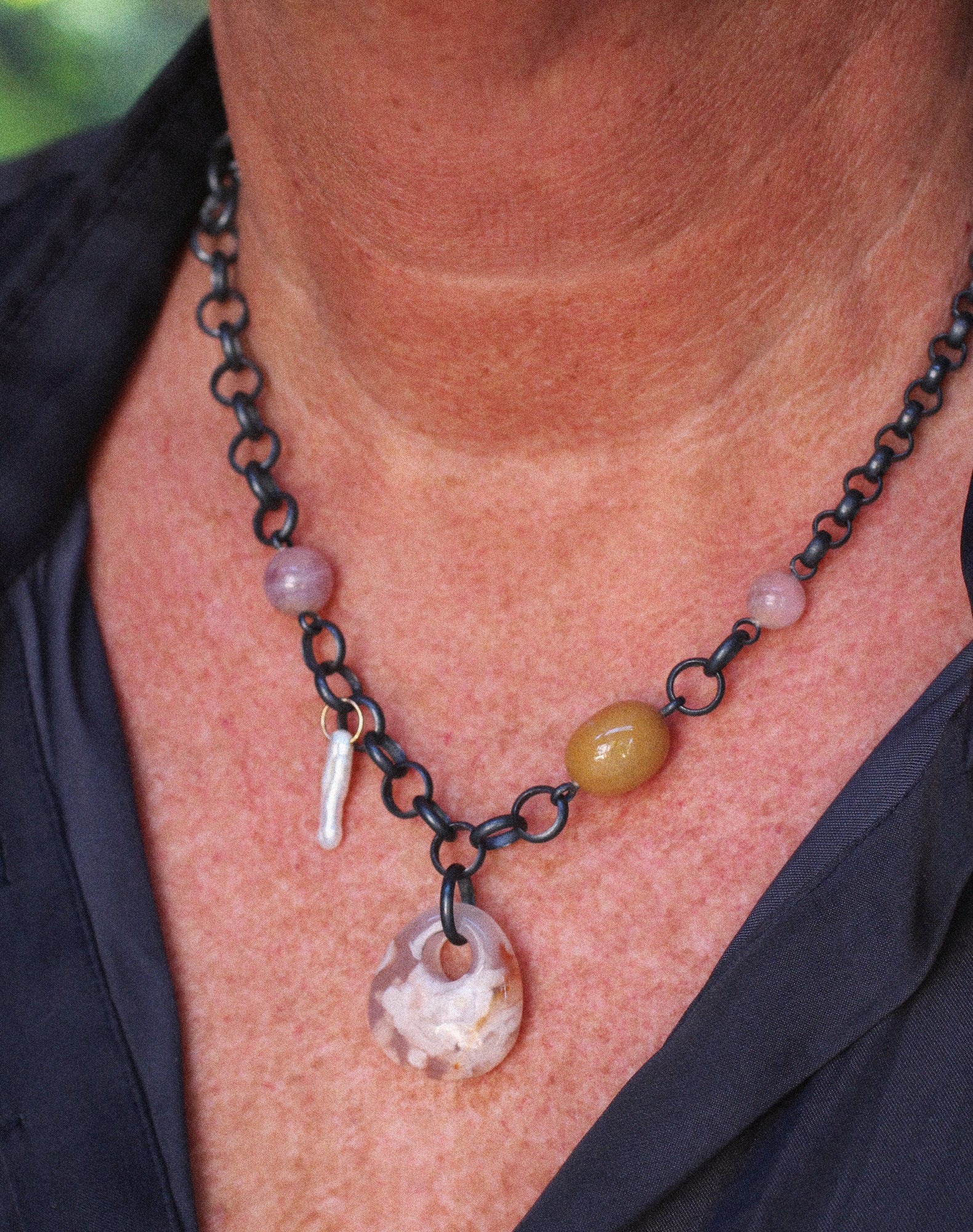 Flower Agate & Friends Necklace with 14k Gold