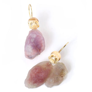 Pearl Skull & Gobi Desert Agate Earrings with 14k Gold