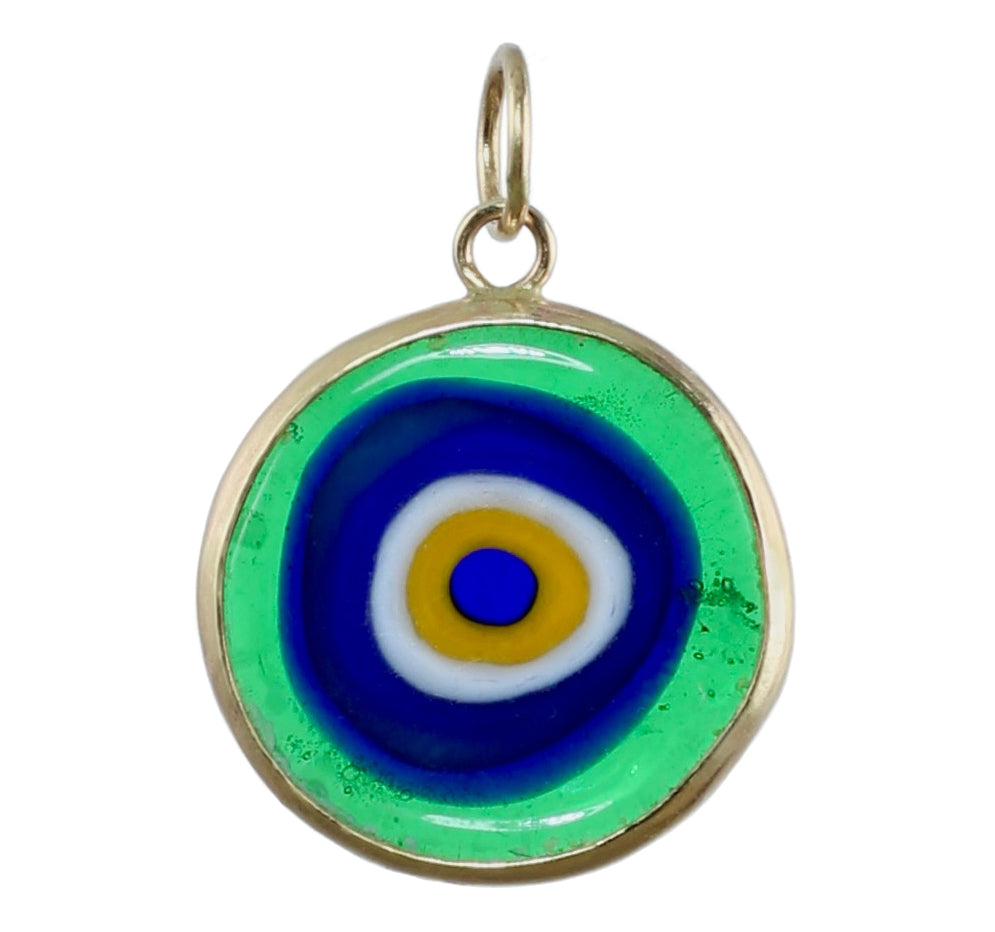 Murano Glass Evil Eye Charm in 14k Gold in Green - Limited Edition