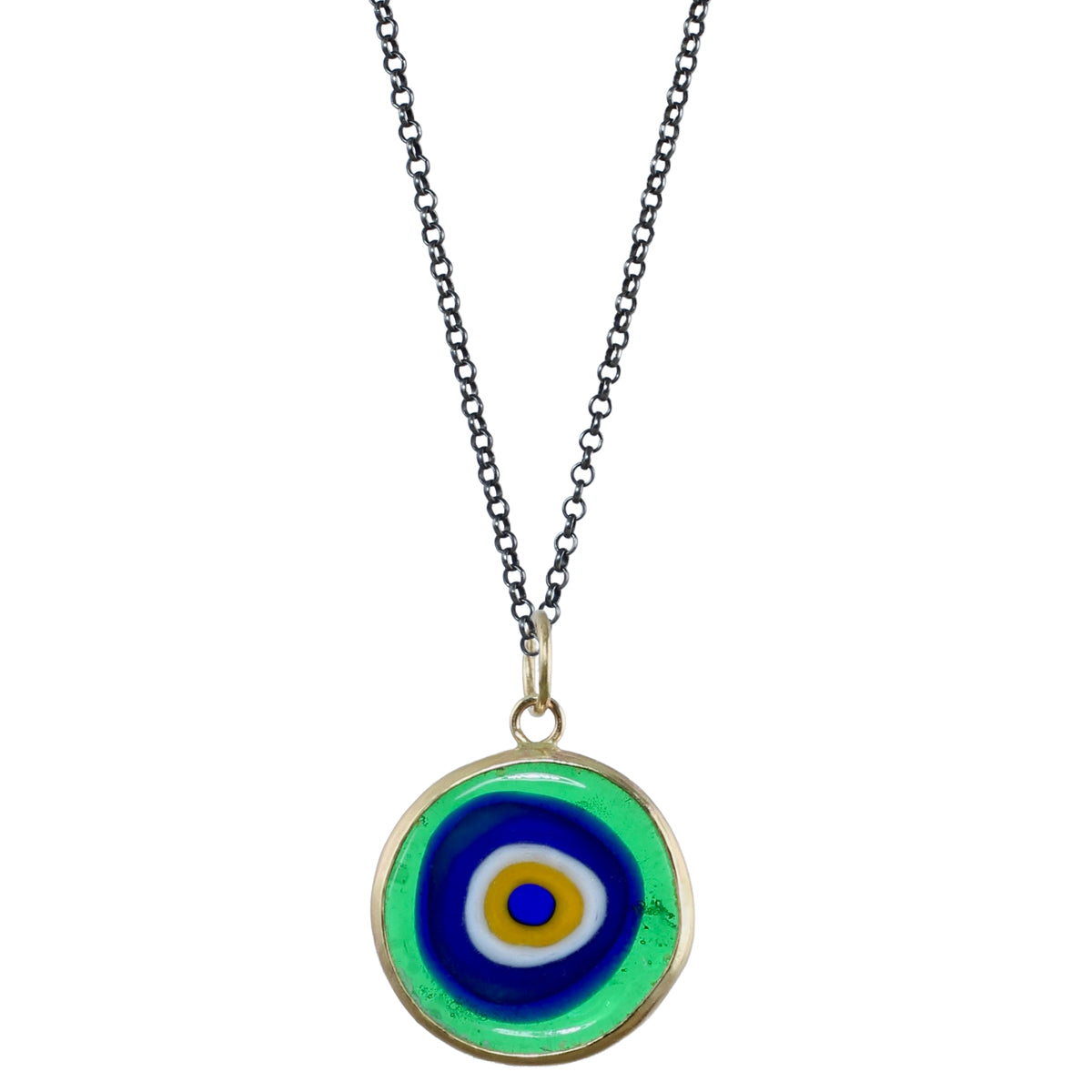 Murano Glass Evil Eye Charm in 14k Gold in Green - Limited Edition