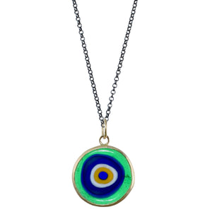 Murano Glass Evil Eye Charm in 14k Gold in Green - Limited Edition