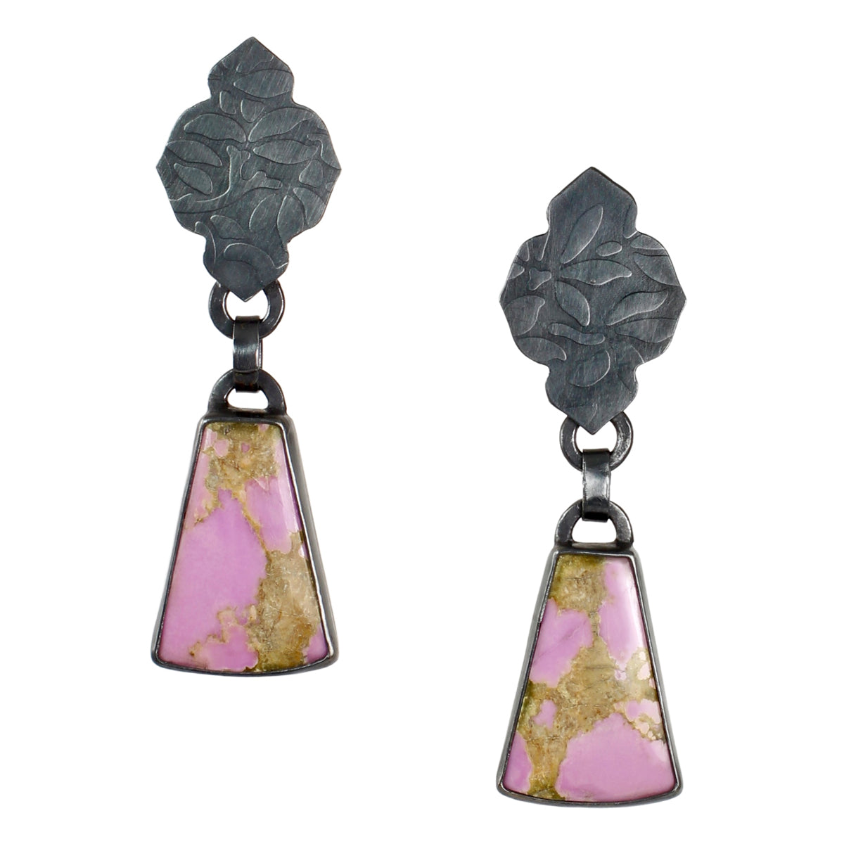 Phosphosiderite Lantern Earrings in Oxidized Silver