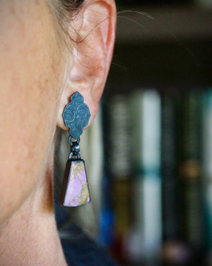 Phosphosiderite Lantern Earrings in Oxidized Silver