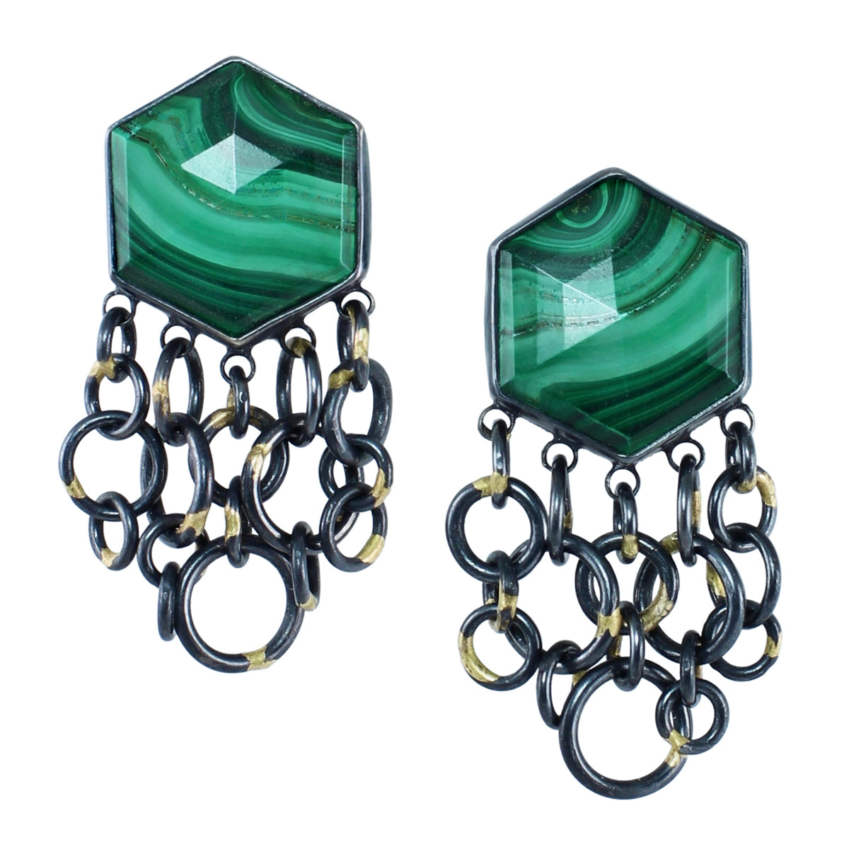Malachite Double Take Earrings with 14k Gold