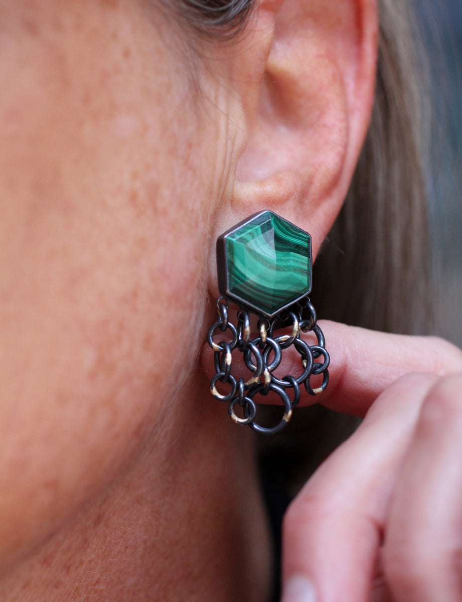 Malachite Double Take Earrings with 14k Gold