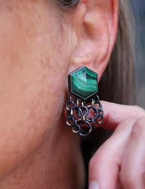 Malachite Double Take Earrings with 14k Gold