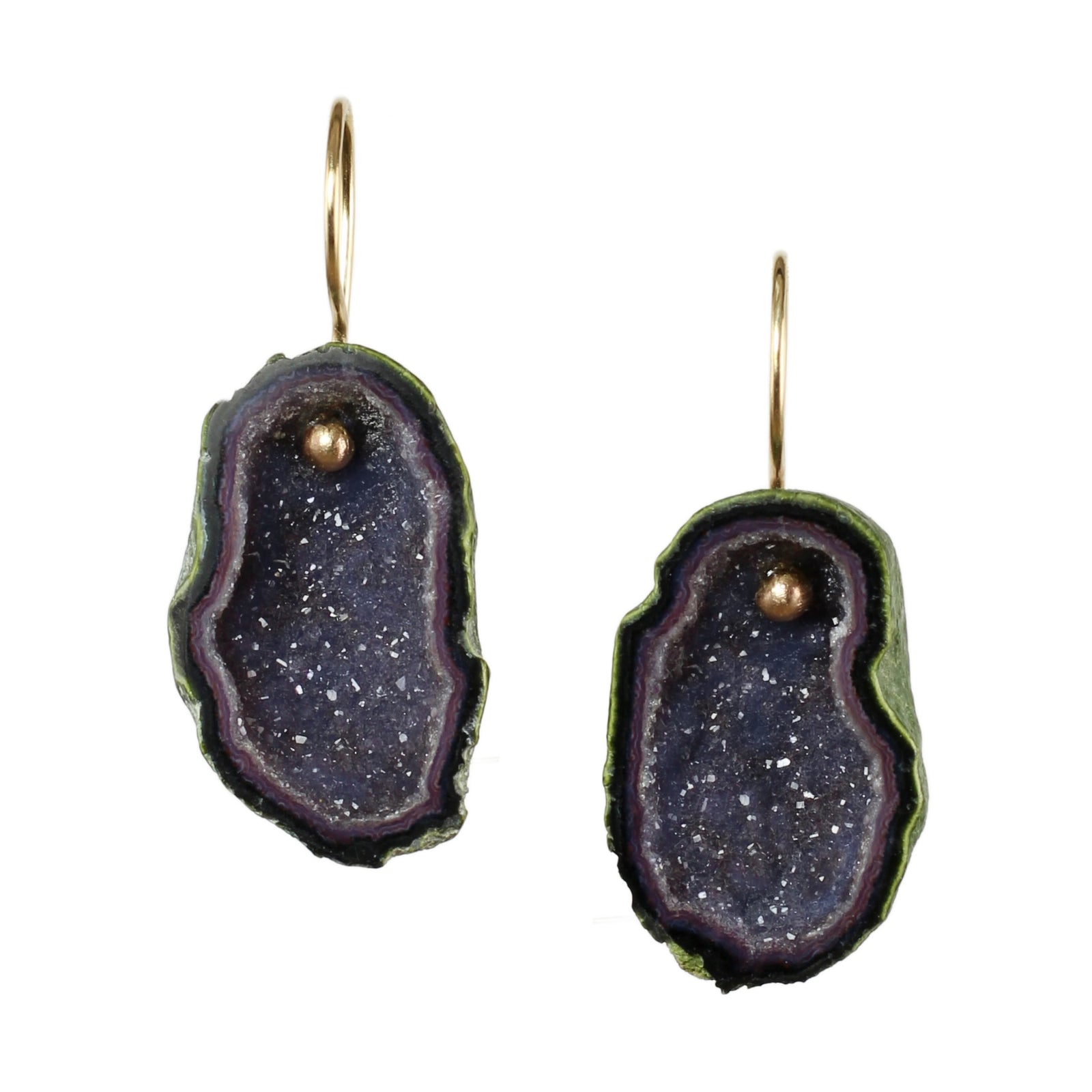 Midnight Blue Geode Earrings in 14k Gold