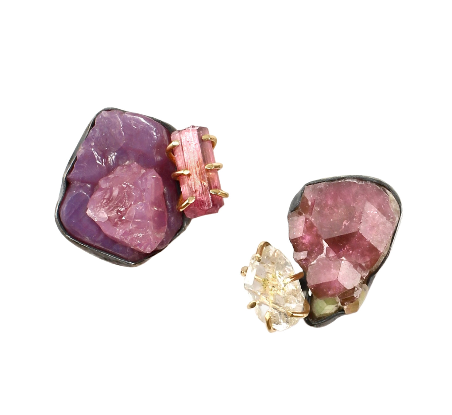 Mismatched Mineral Specimen Stud Earrings with 14k
