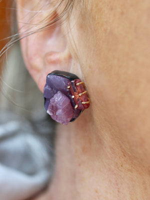 Mismatched Mineral Specimen Stud Earrings with 14k