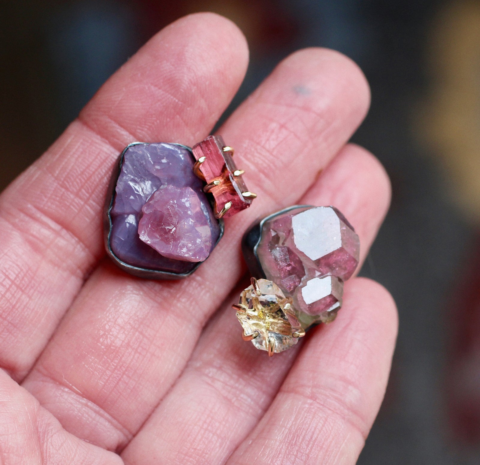 Mismatched Mineral Specimen Stud Earrings with 14k