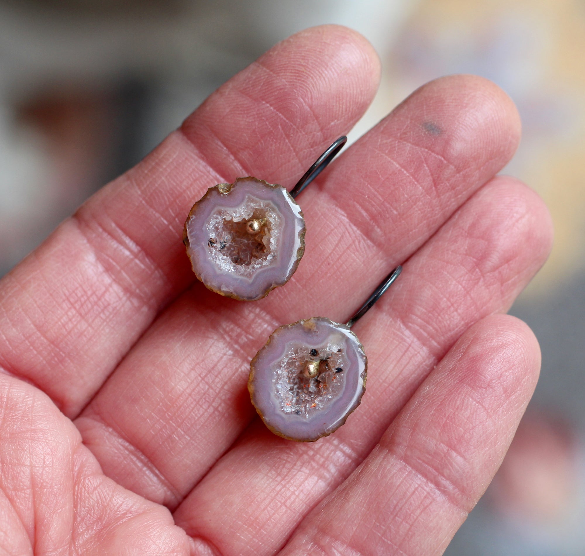 Geode Earrings in Mixed Metals