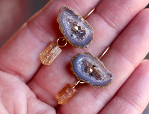Evil Eye Geode & Topaz Crystal Convertible Earrings in 14k Gold