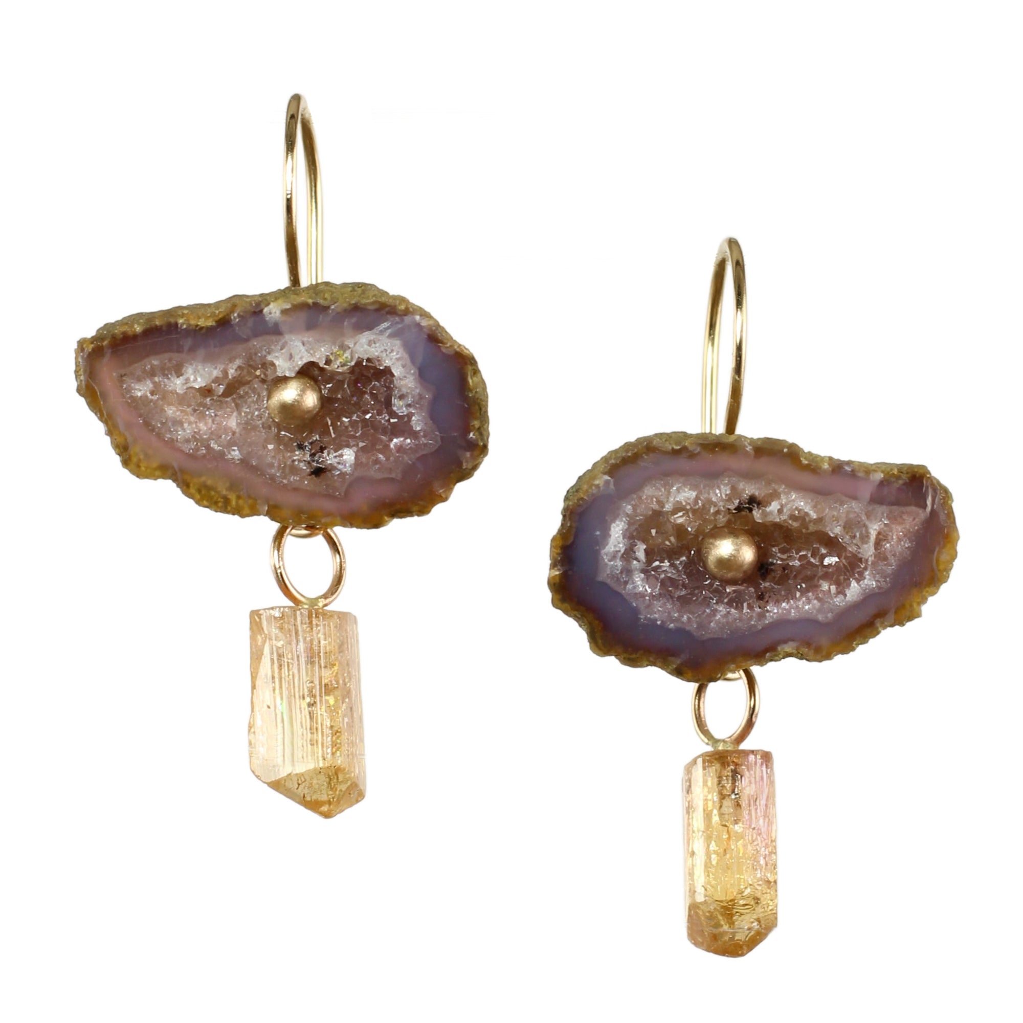 Evil Eye Geode & Topaz Crystal Convertible Earrings in 14k Gold