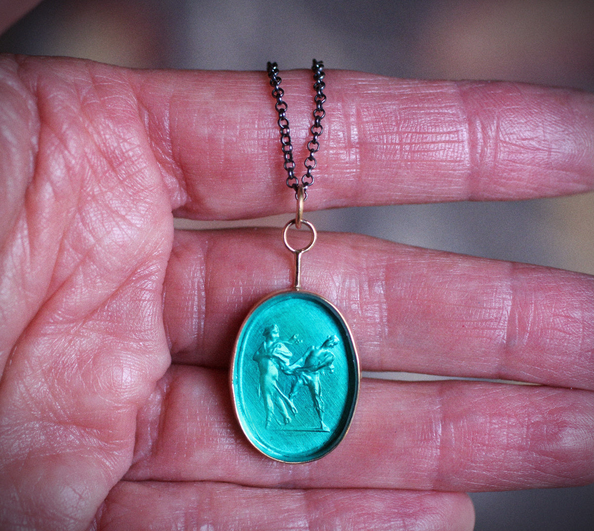 Nymph and Faun Intaglio Necklace with 14k Gold