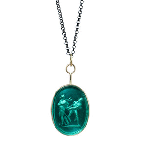 Nymph and Faun Intaglio Necklace with 14k Gold