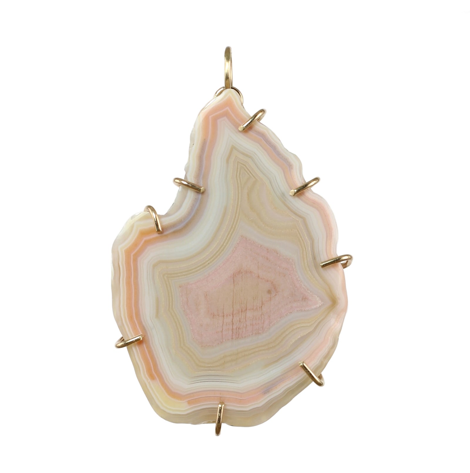 Softly Centered Peach Agate Pendant with 14k Gold