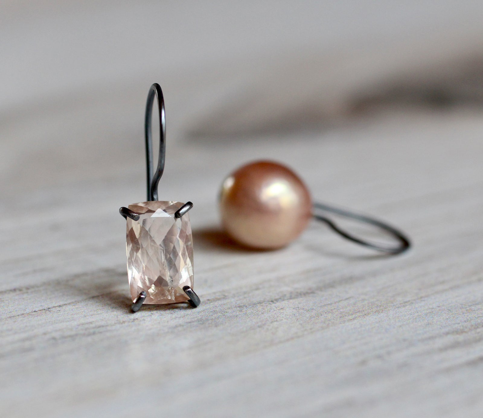 Mismatched Sunstone & Pearl Earrings