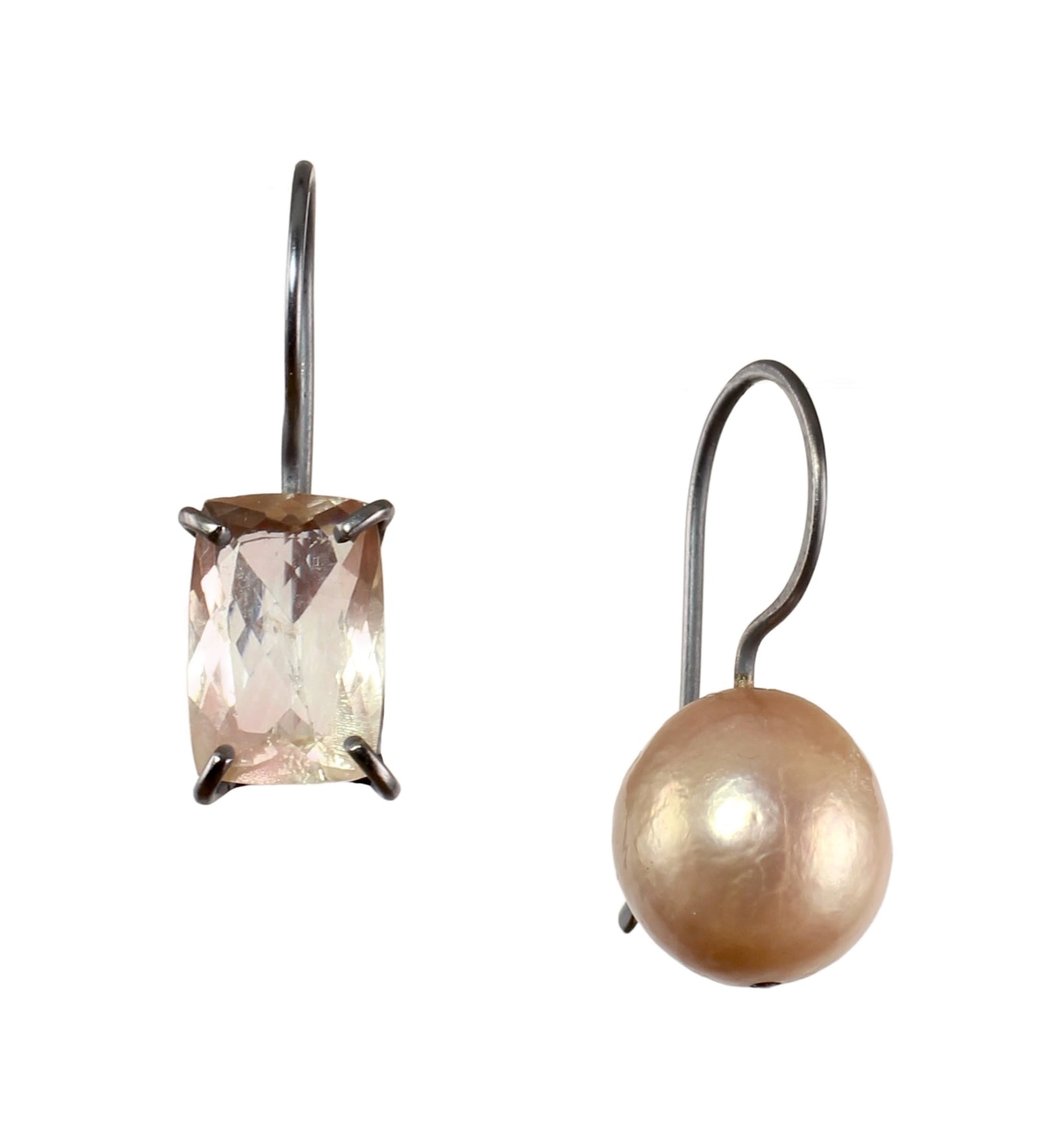Mismatched Sunstone & Pearl Earrings
