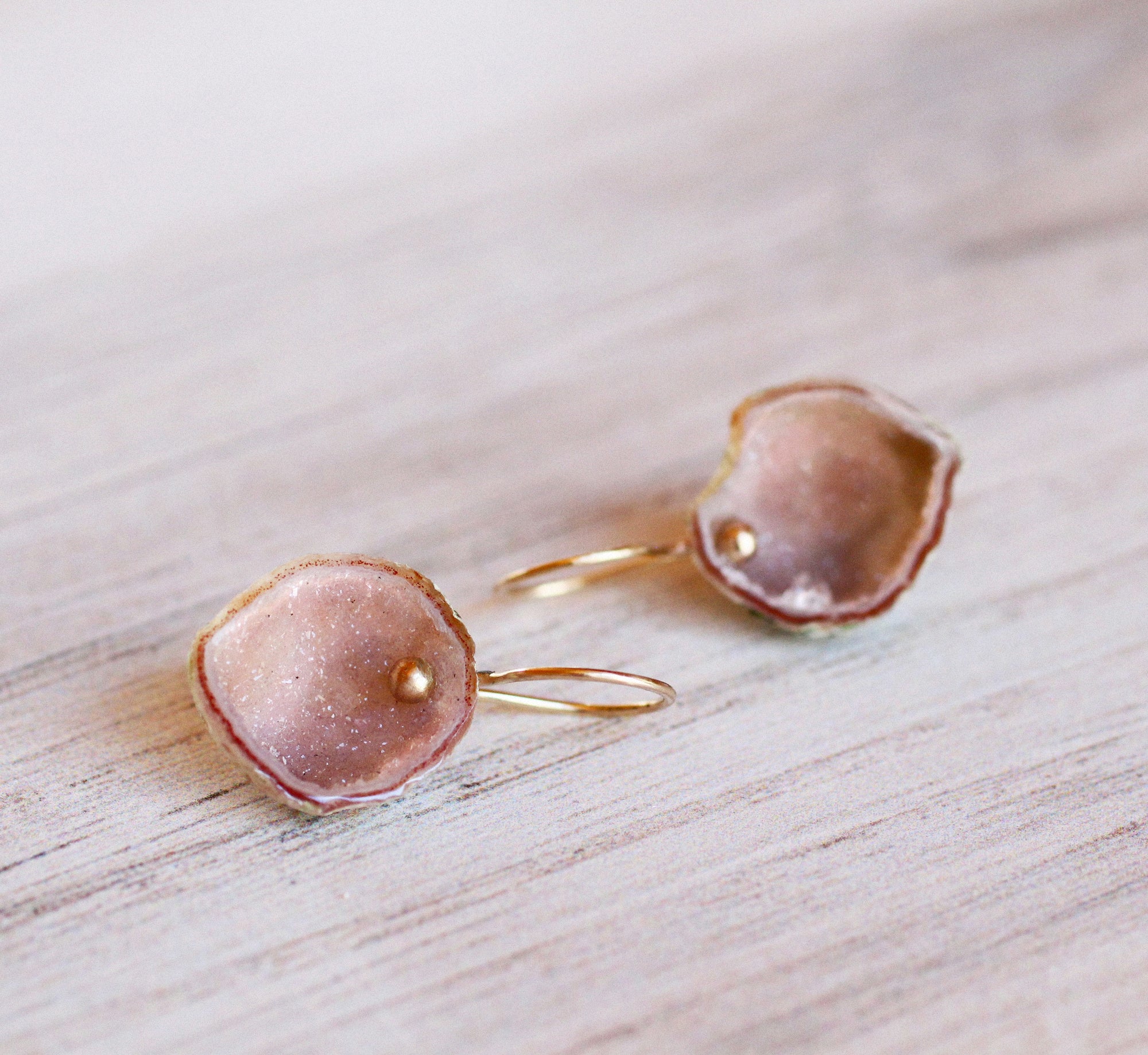Petal Pink Geode Earrings in 14k Gold