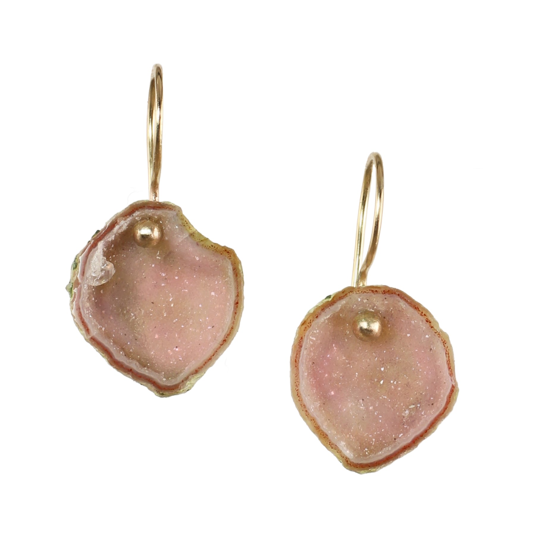 Petal Pink Geode Earrings in 14k Gold