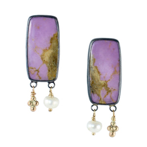 Phosphosiderite & Pearl Stud Earrings with 14k Gold Accents