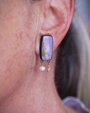 Phosphosiderite & Pearl Stud Earrings with 14k Gold Accents