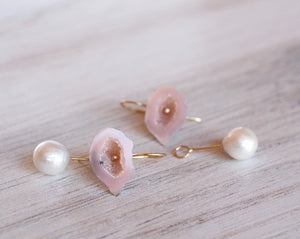 Evil Eye Geode & Pearl Convertible Earrings in 14k Gold