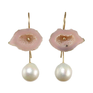 Evil Eye Geode & Pearl Convertible Earrings in 14k Gold