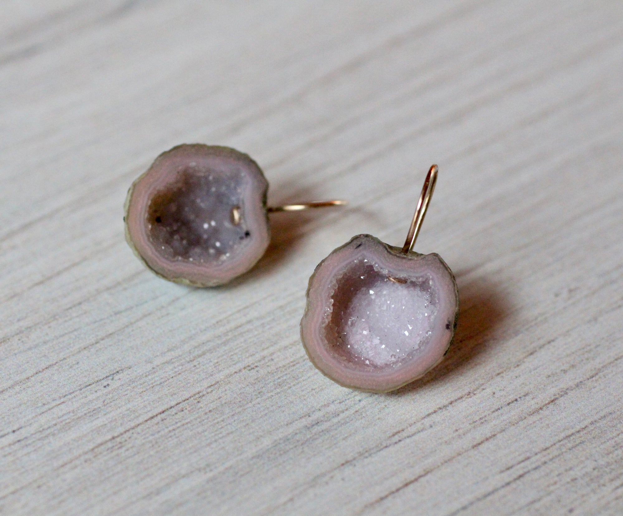 Pink & Lavender Geode Earrings in 14k Gold