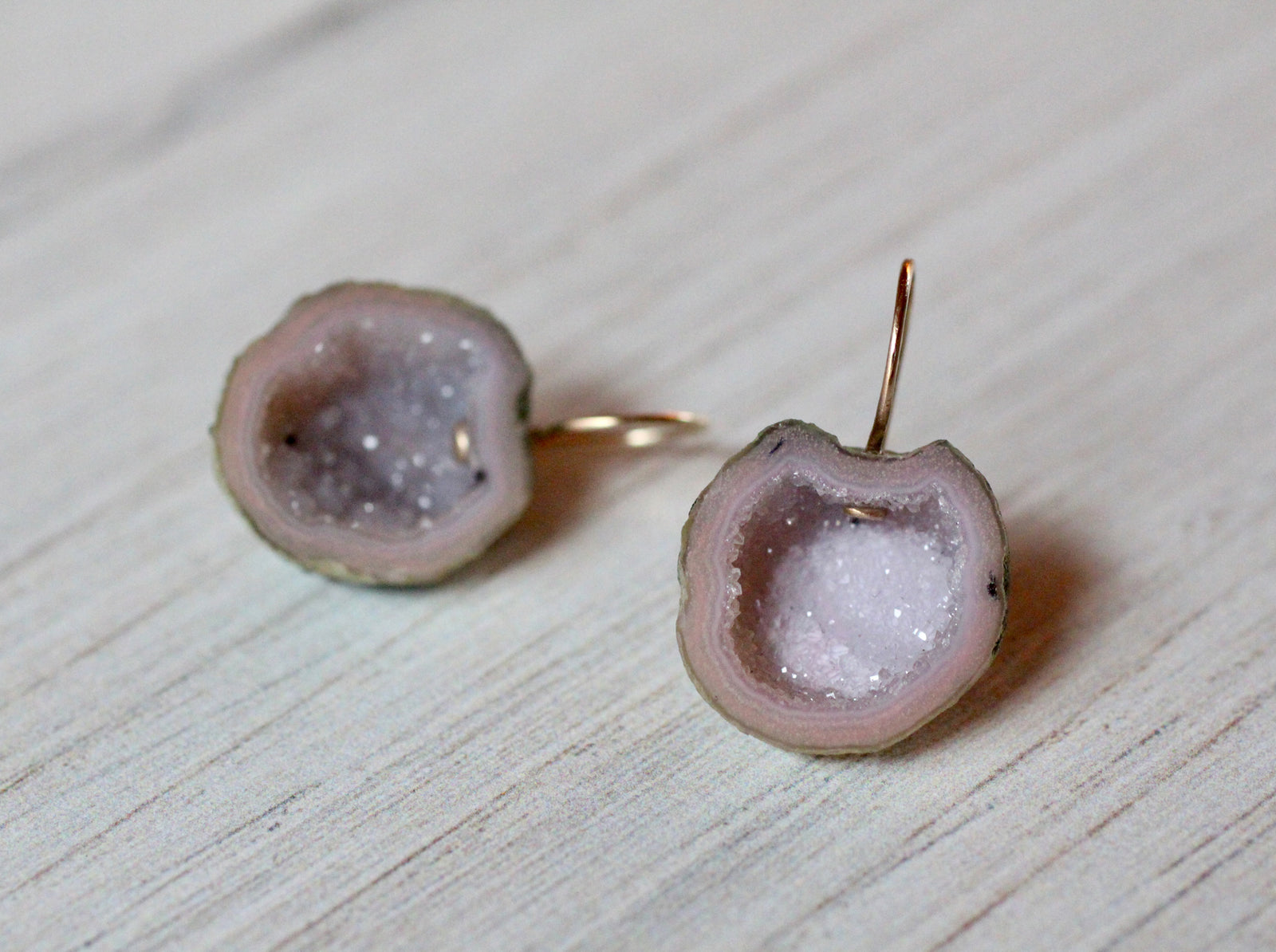 Pink & Lavender Geode Earrings in 14k Gold