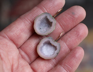 Pink & Lavender Geode Earrings in 14k Gold
