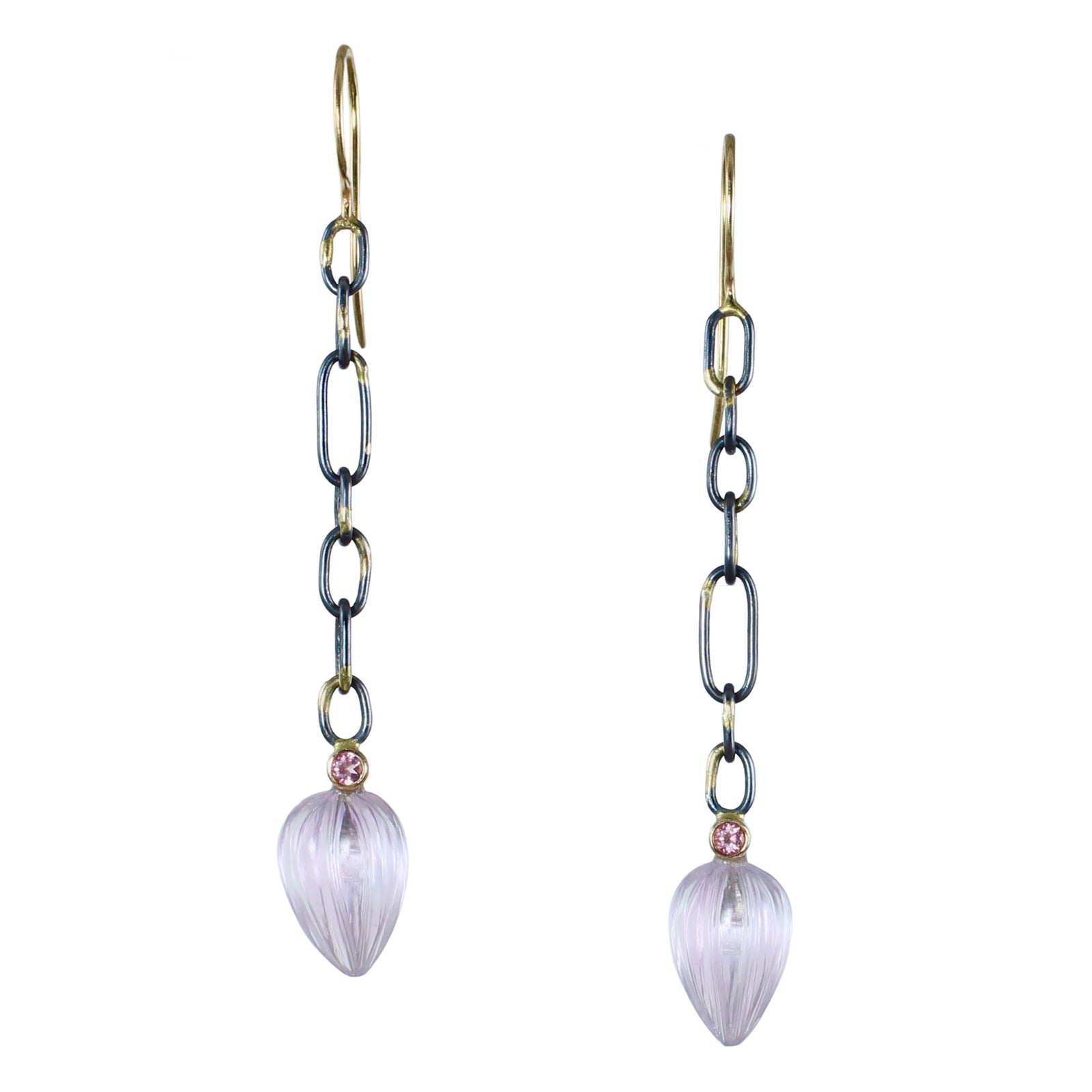 Long Pink Amethyst and Topaz Earrings with 14k Gold - Limited Edition