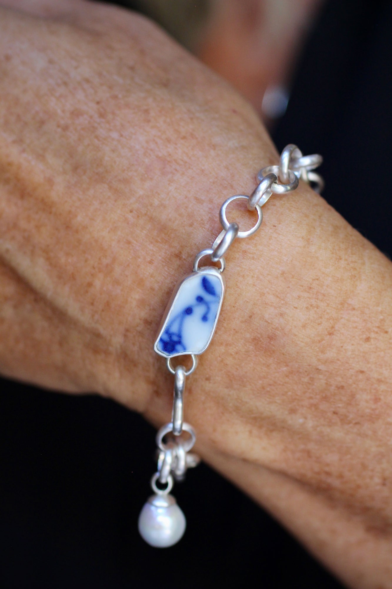 Found Sea Pottery & Pearl Bracelet