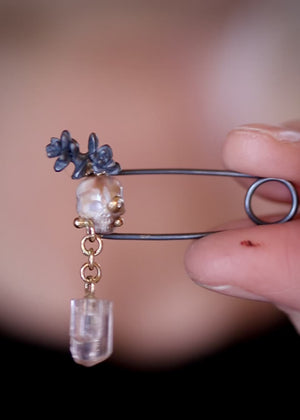 Pearl Skull, Pink Tourmaline & Diamond Eye Fibula