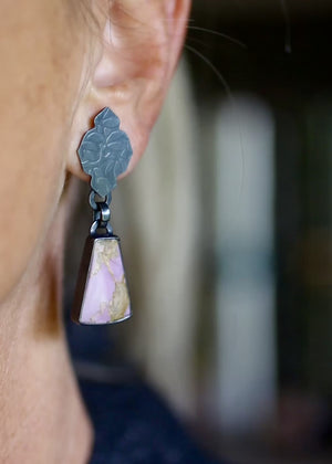 Phosphosiderite Lantern Earrings in Oxidized Silver
