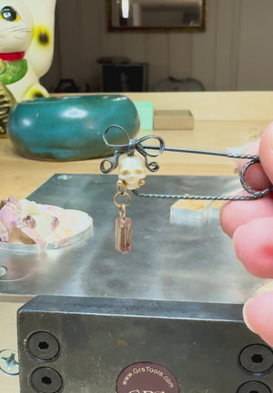 Pearl Skull & Bi-Colored Tourmaline Crystal Fibula