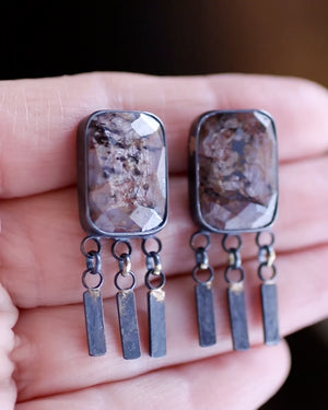 Pink & Chocolate Sapphire Dangle Earrings with 14k Gold